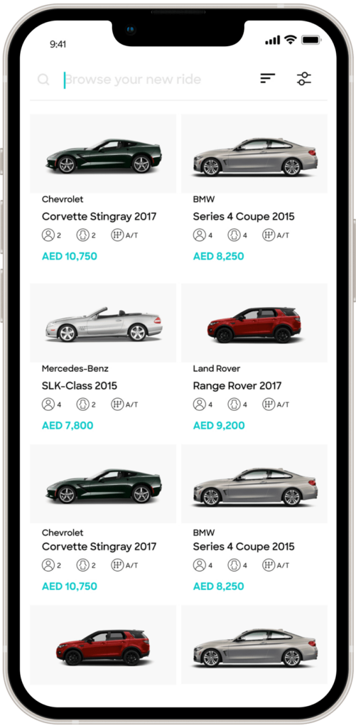 Mobile of the Browse Cars section.