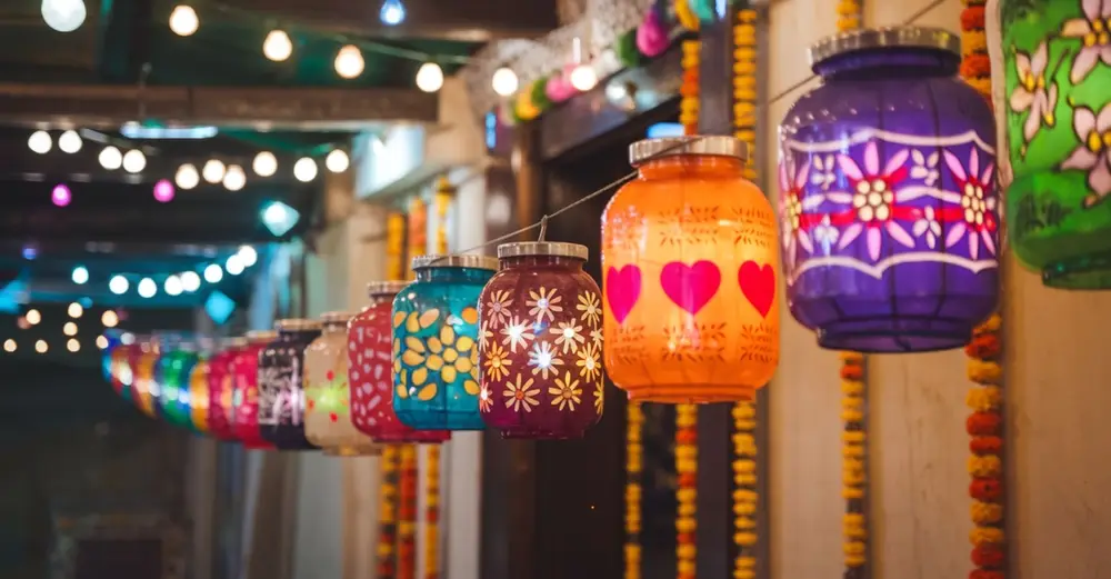 Radiant,Diwali,Glass,Jar,Lantern,Display.,The,Essence,Of,Diwali